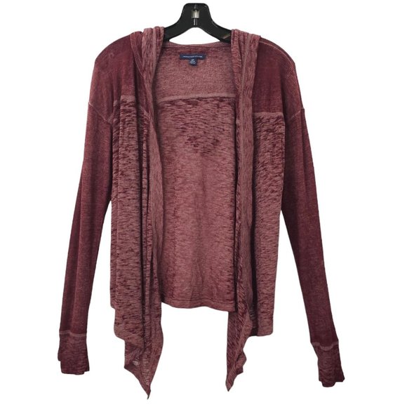 American Eagle Open Front Hooded Cardigan Womens Size S Lightweight Burgundy - Picture 1 of 16